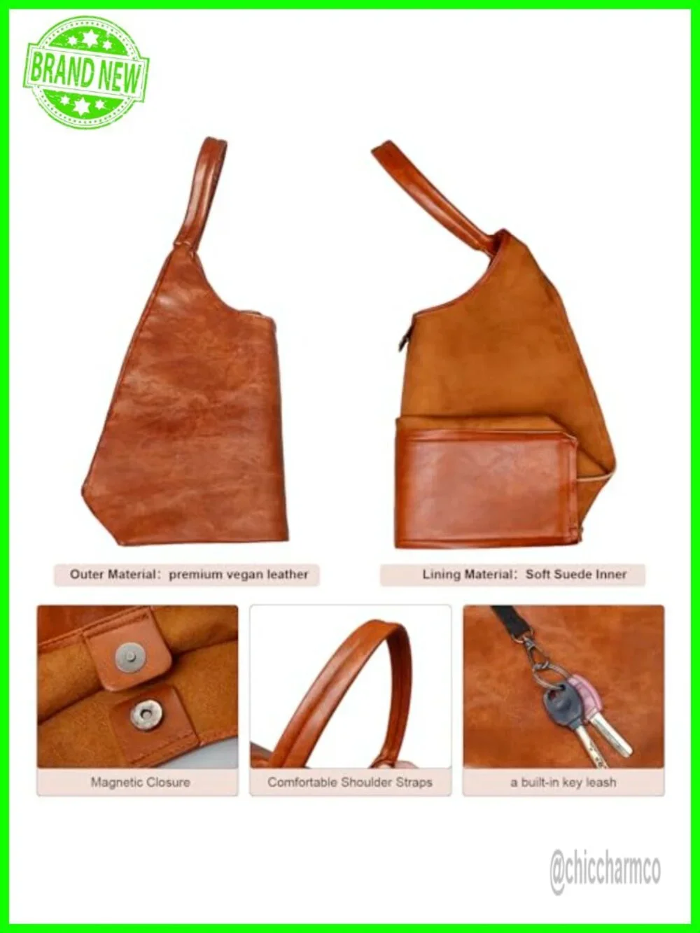 Retro Vegan Leather Slouchy Tote Hobo Bag with Small Purse